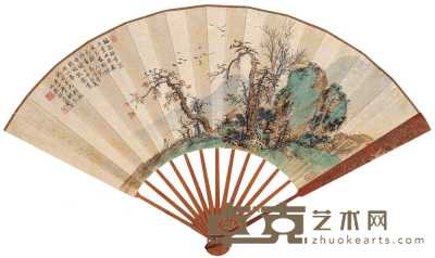 祁昆 1937年作 林泉晓色 成扇 17.5×51cm